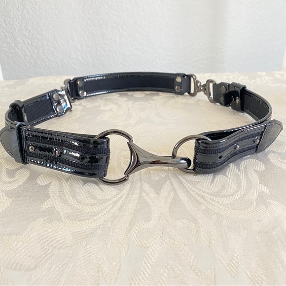 Black patent leather gunmetal buckle belt